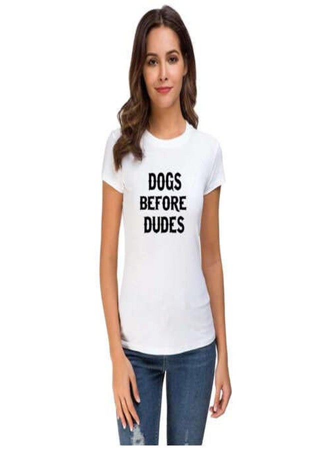 UDNAG Unisex Round Neck Graphic 'Dog | Dogs Before dudes1' Polyester T-Shirt White [Size XXS/34in to 7XL/56in] - Image 4